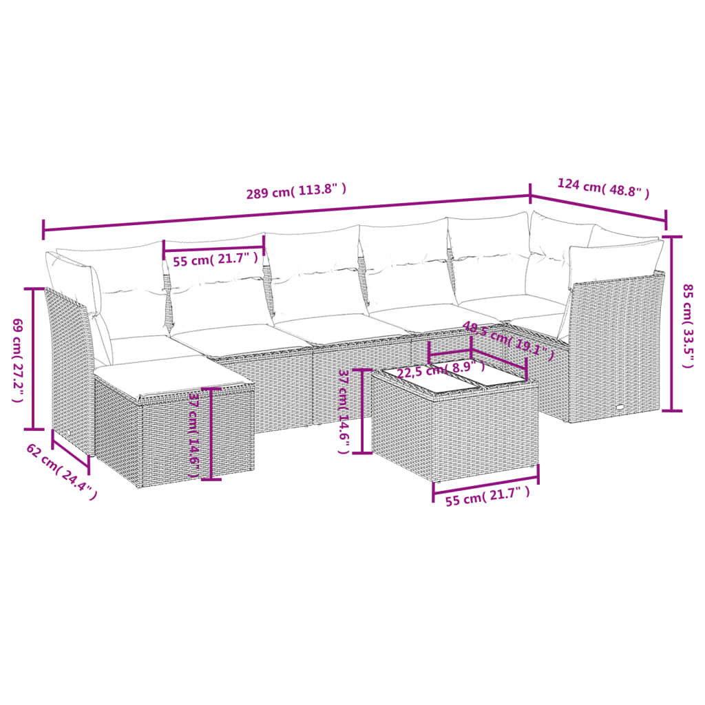 8-delige Loungeset met kussens poly rattan beige is nu te koop bij PeponiXL, paradijselijk wonen!