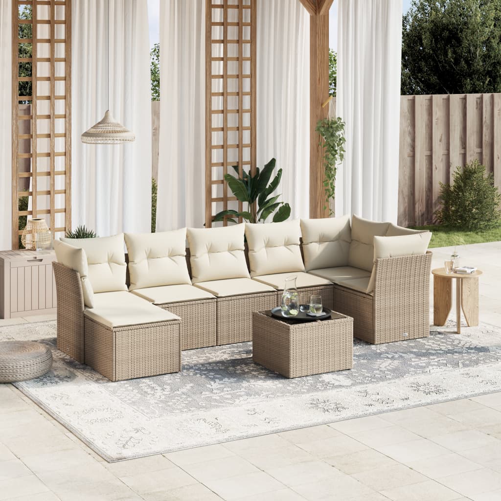 8-delige Loungeset met kussens poly rattan beige is nu te koop bij PeponiXL, paradijselijk wonen!