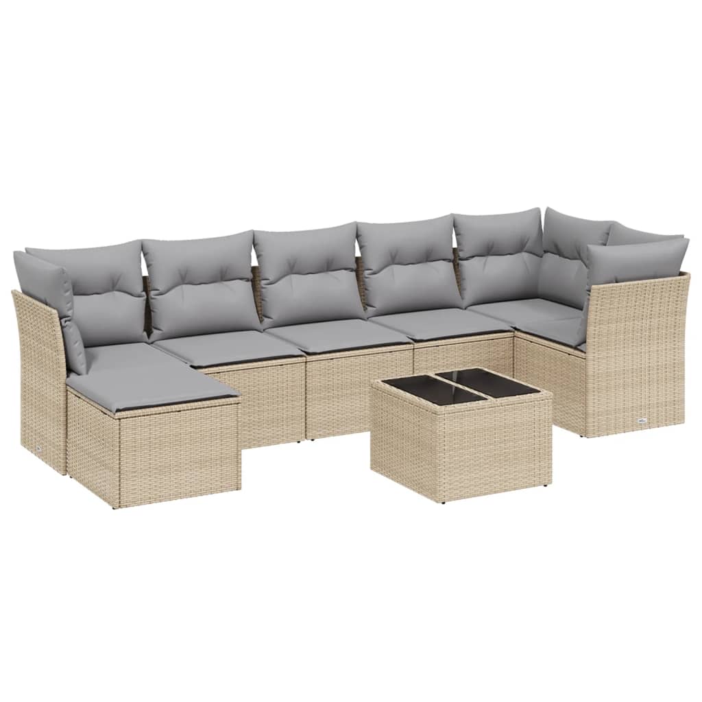 8-delige Loungeset met kussens poly rattan gemengd beige is nu te koop bij PeponiXL, paradijselijk wonen!