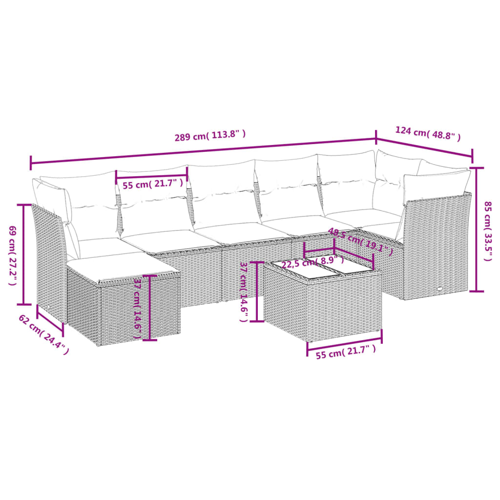 8-delige Loungeset met kussens poly rattan gemengd beige is nu te koop bij PeponiXL, paradijselijk wonen!