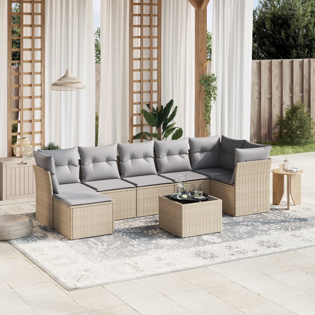 8-delige Loungeset met kussens poly rattan gemengd beige is nu te koop bij PeponiXL, paradijselijk wonen!