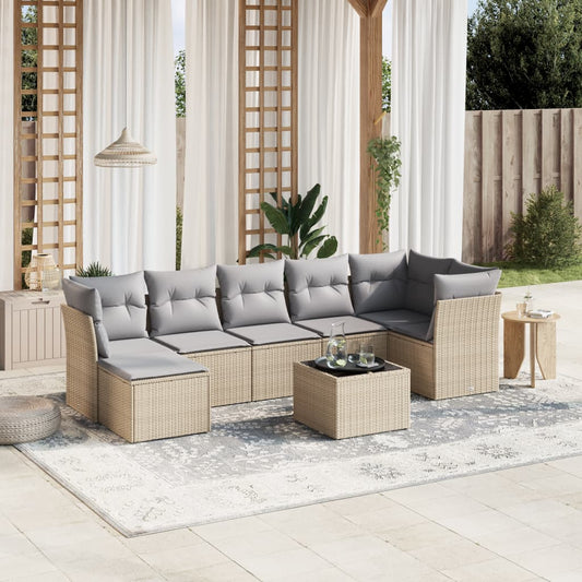 8-delige Loungeset met kussens poly rattan gemengd beige is nu te koop bij PeponiXL, paradijselijk wonen!