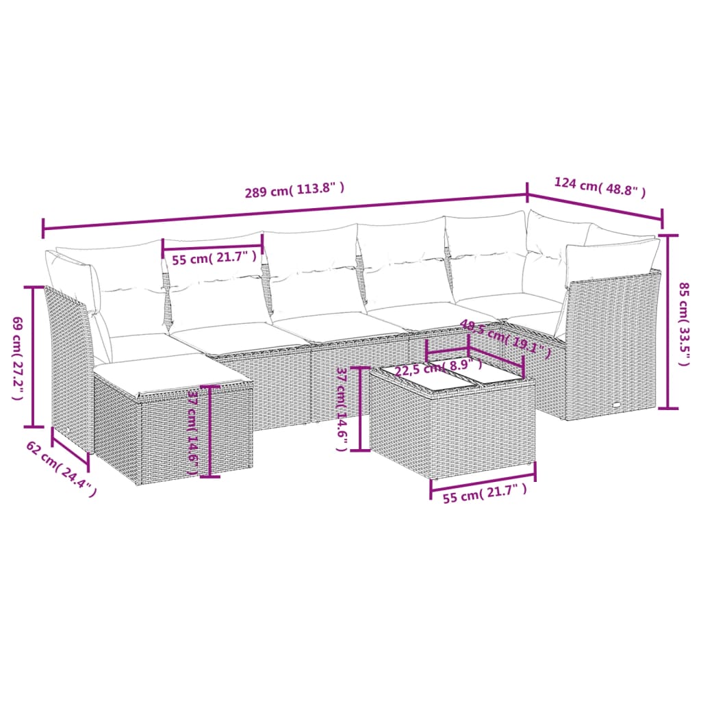 8-delige Loungeset met kussens poly rattan grijs is nu te koop bij PeponiXL, paradijselijk wonen!
