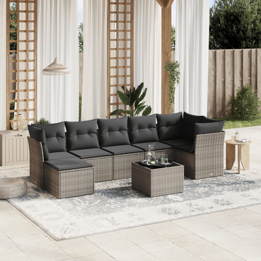 8-delige Loungeset met kussens poly rattan grijs is nu te koop bij PeponiXL, paradijselijk wonen!