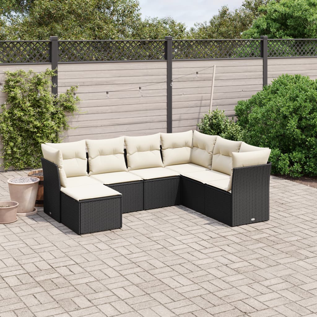 7-delige Loungeset met kussens poly rattan zwart is nu te koop bij PeponiXL, paradijselijk wonen!