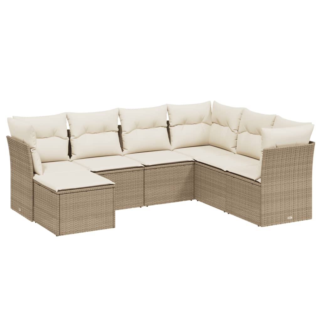 7-delige Loungeset met kussens poly rattan beige is nu te koop bij PeponiXL, paradijselijk wonen!