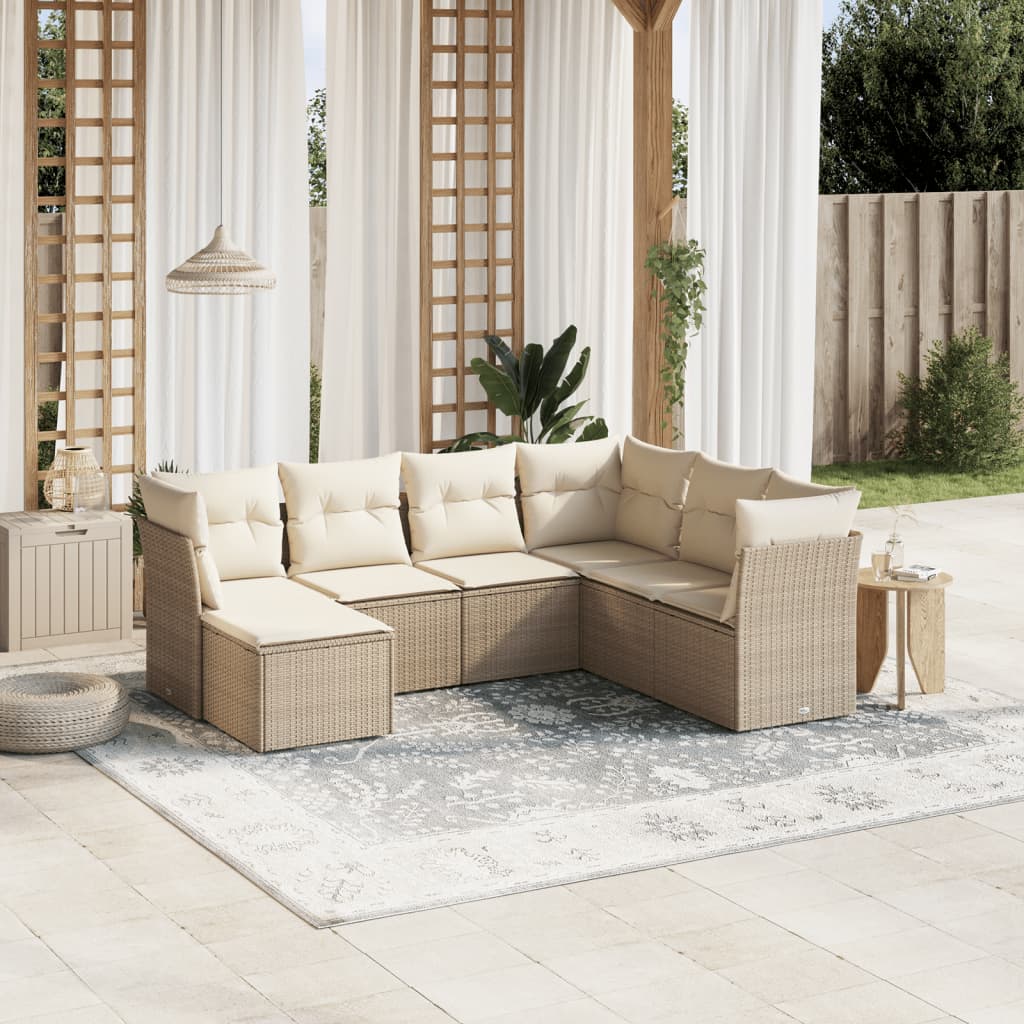 7-delige Loungeset met kussens poly rattan beige is nu te koop bij PeponiXL, paradijselijk wonen!
