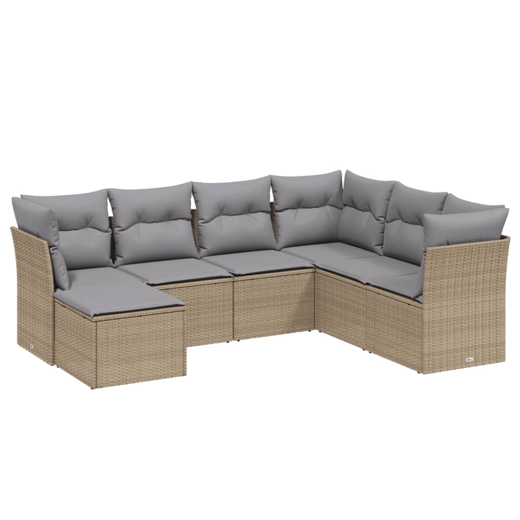 7-delige Loungeset met kussens poly rattan gemengd beige is nu te koop bij PeponiXL, paradijselijk wonen!