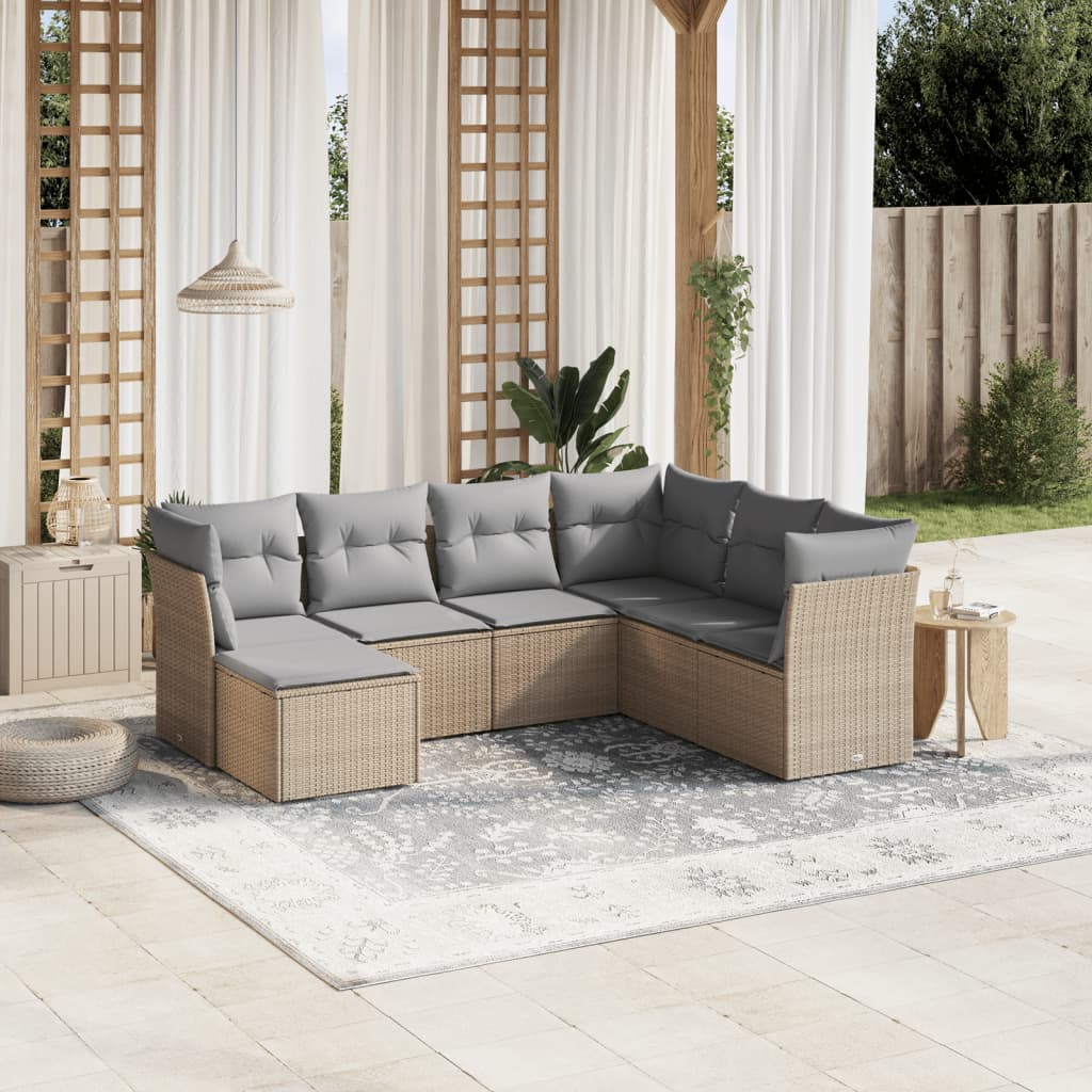 7-delige Loungeset met kussens poly rattan gemengd beige is nu te koop bij PeponiXL, paradijselijk wonen!