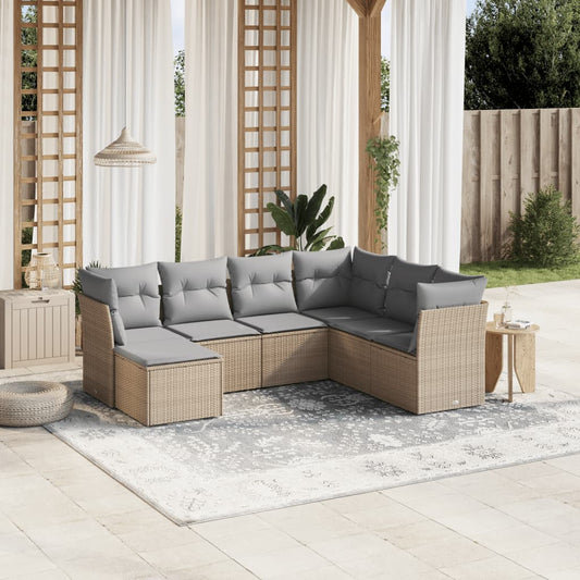 7-delige Loungeset met kussens poly rattan gemengd beige is nu te koop bij PeponiXL, paradijselijk wonen!