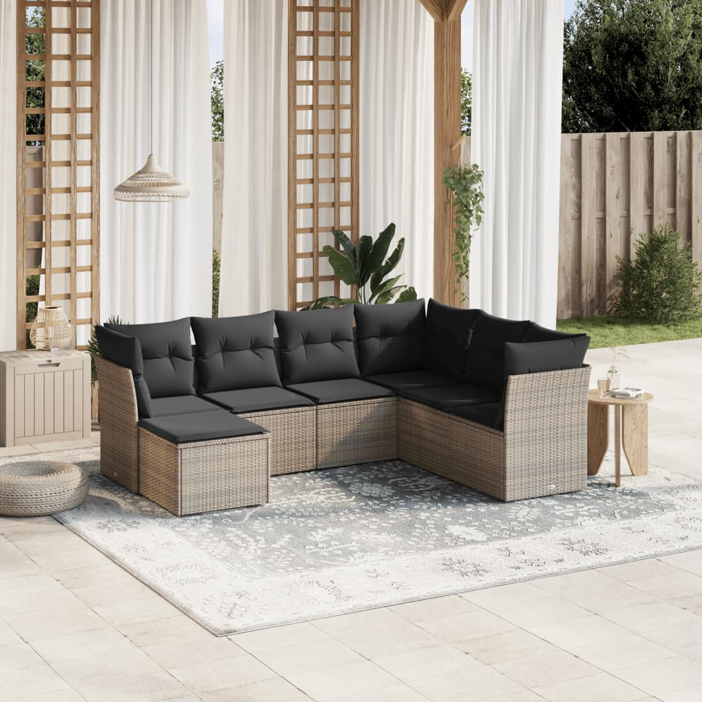 7-delige Loungeset met kussens poly rattan grijs is nu te koop bij PeponiXL, paradijselijk wonen!