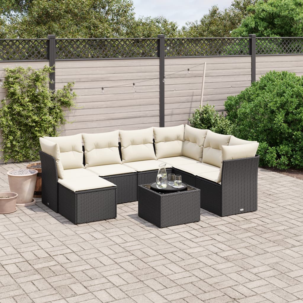 8-delige Loungeset met kussens poly rattan zwart is nu te koop bij PeponiXL, paradijselijk wonen!