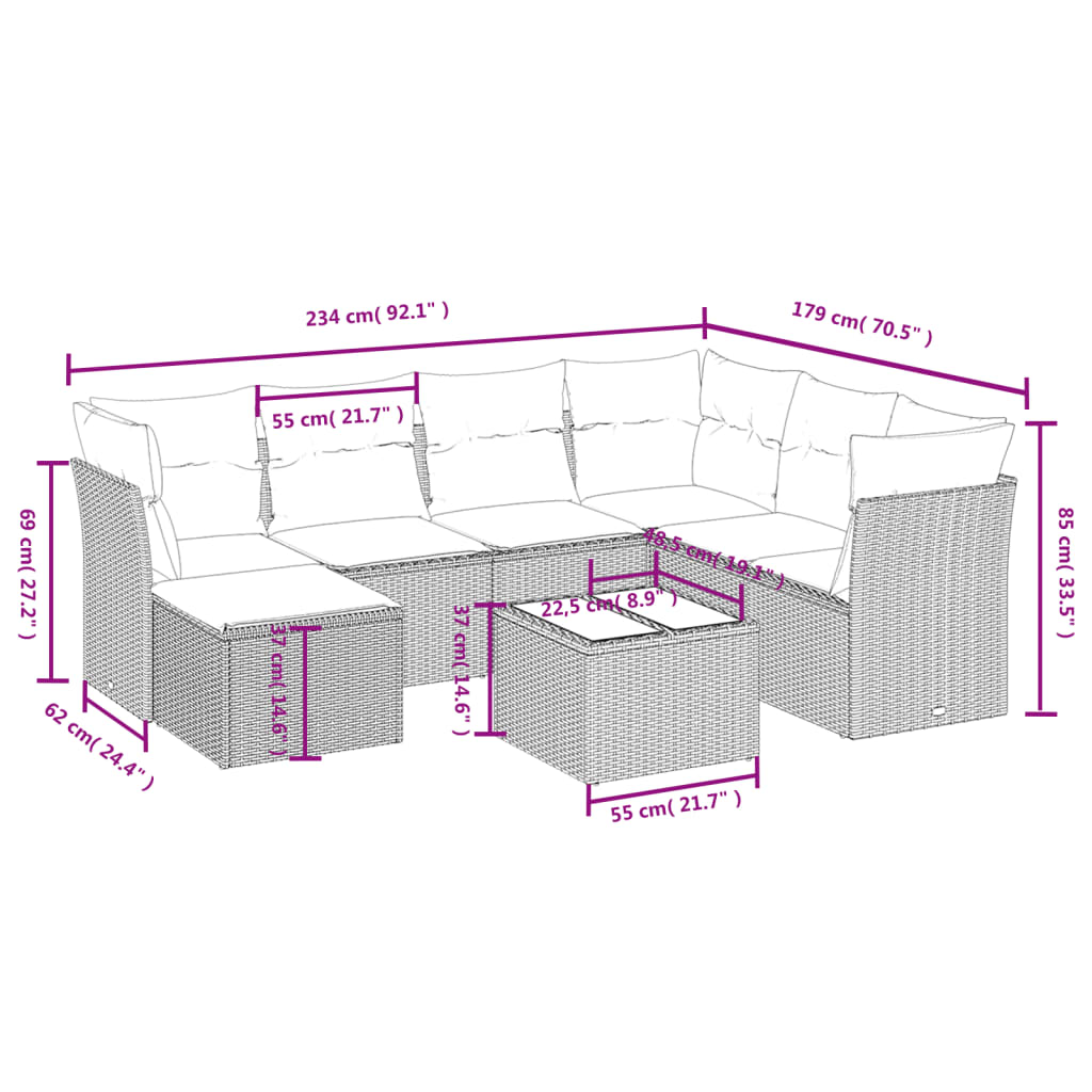 8-delige Loungeset met kussens poly rattan beige is nu te koop bij PeponiXL, paradijselijk wonen!