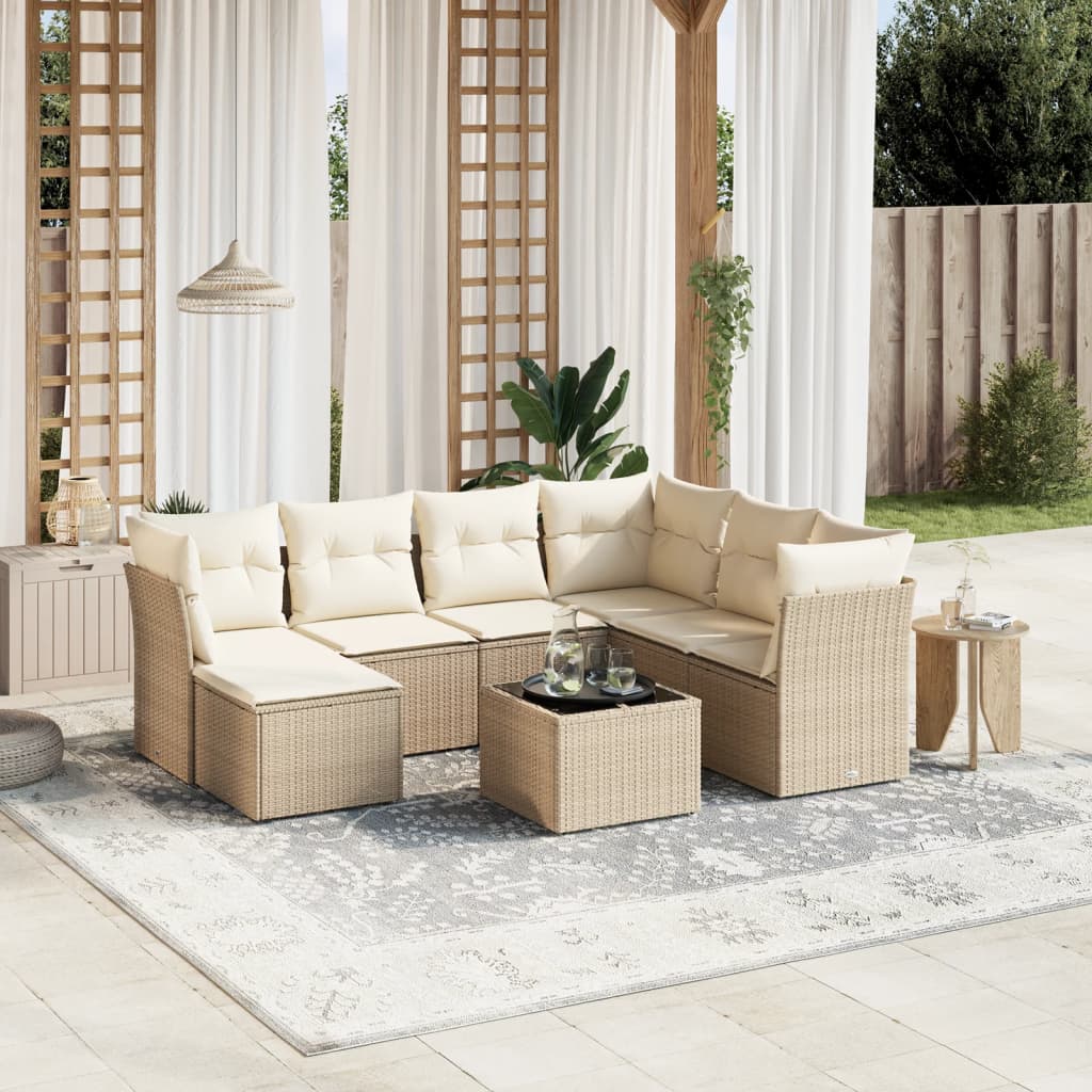 8-delige Loungeset met kussens poly rattan beige is nu te koop bij PeponiXL, paradijselijk wonen!