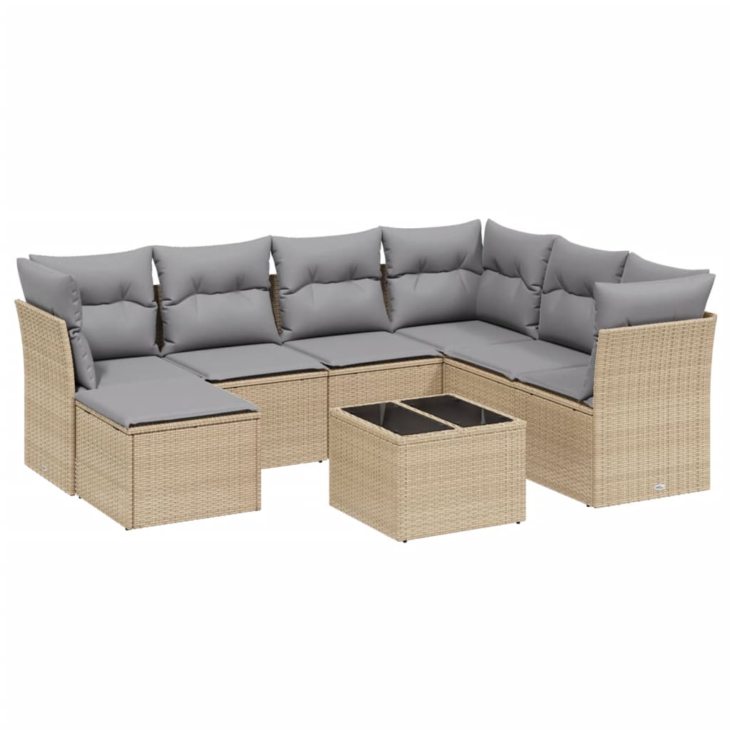 8-delige Loungeset met kussens poly rattan gemengd beige is nu te koop bij PeponiXL, paradijselijk wonen!