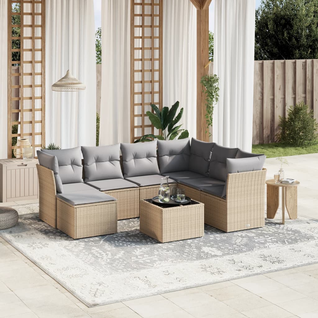 8-delige Loungeset met kussens poly rattan gemengd beige is nu te koop bij PeponiXL, paradijselijk wonen!
