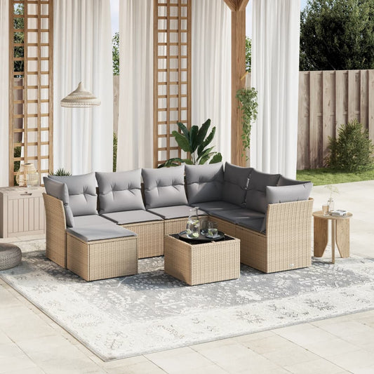 8-delige Loungeset met kussens poly rattan gemengd beige is nu te koop bij PeponiXL, paradijselijk wonen!