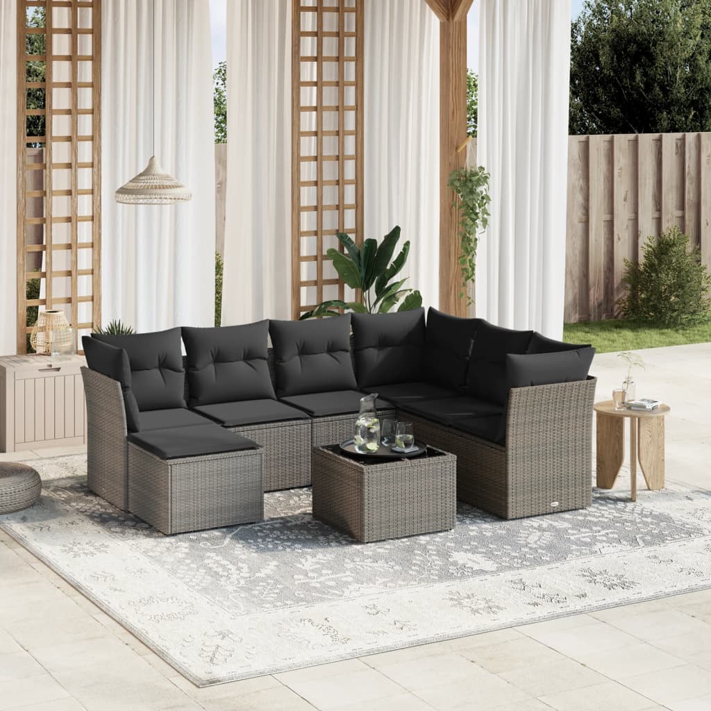 8-delige Loungeset met kussens poly rattan grijs is nu te koop bij PeponiXL, paradijselijk wonen!