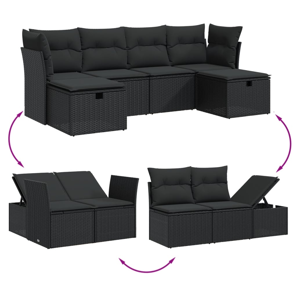 6-delige Loungeset met kussens poly rattan zwart is nu te koop bij PeponiXL, paradijselijk wonen!