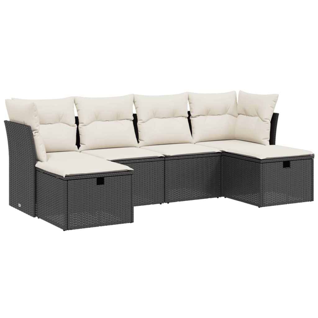 6-delige Loungeset met kussens poly rattan zwart is nu te koop bij PeponiXL, paradijselijk wonen!