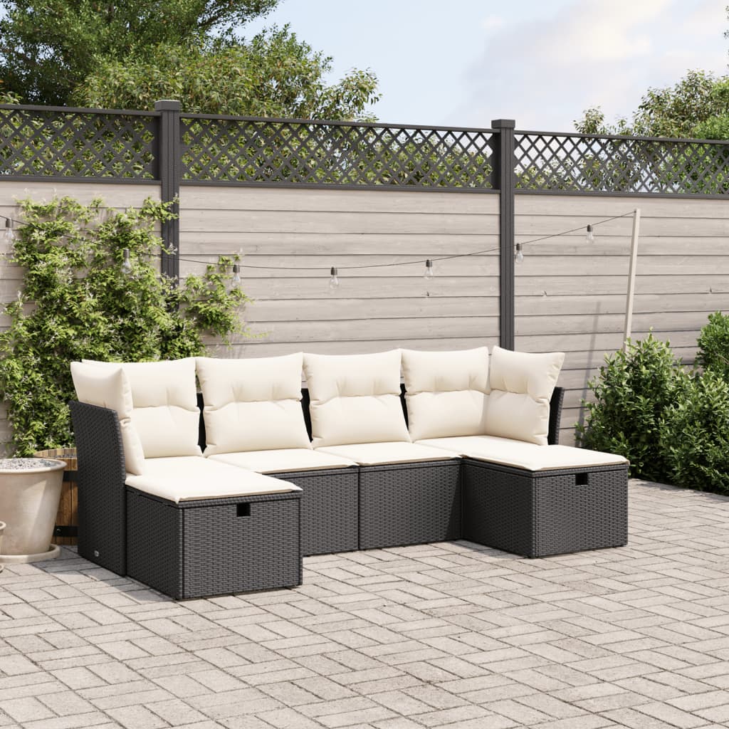 6-delige Loungeset met kussens poly rattan zwart is nu te koop bij PeponiXL, paradijselijk wonen!