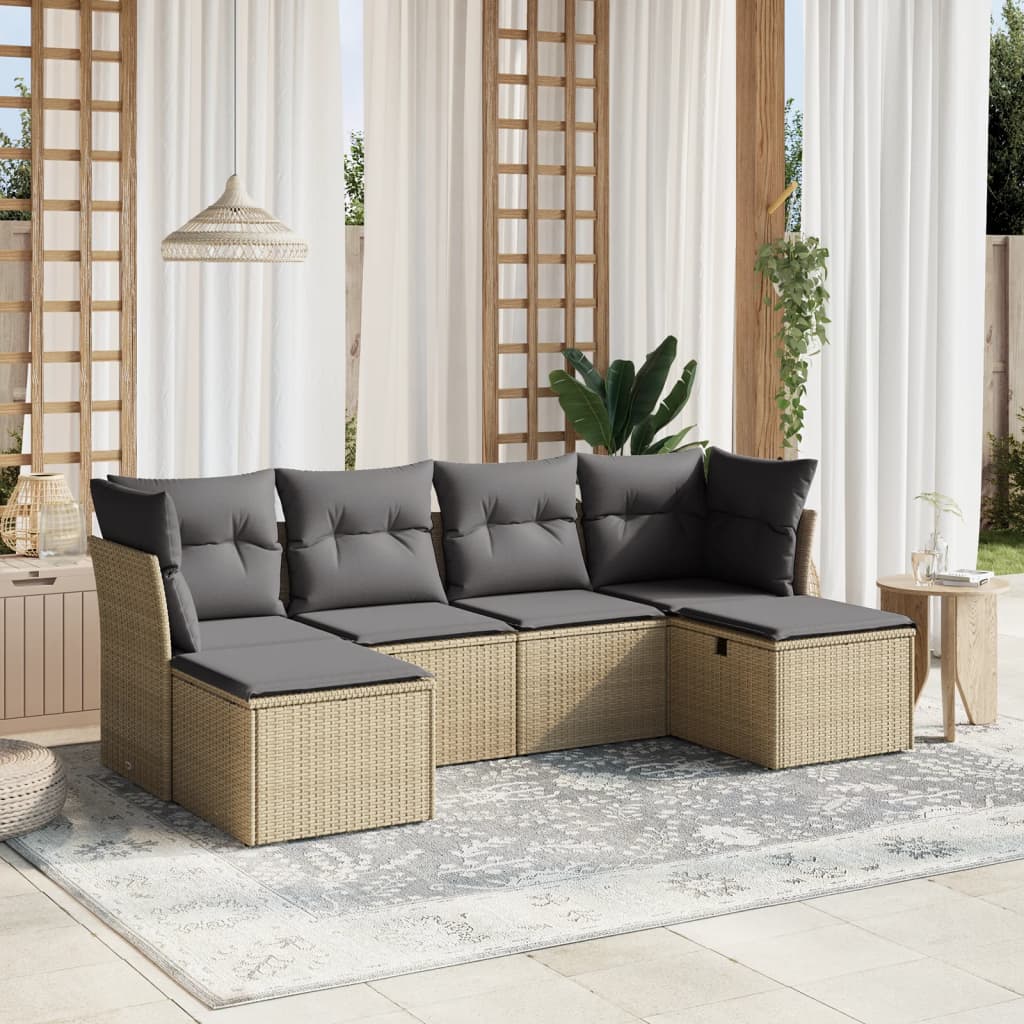 6-delige Loungeset met kussens poly rattan gemengd beige is nu te koop bij PeponiXL, paradijselijk wonen!