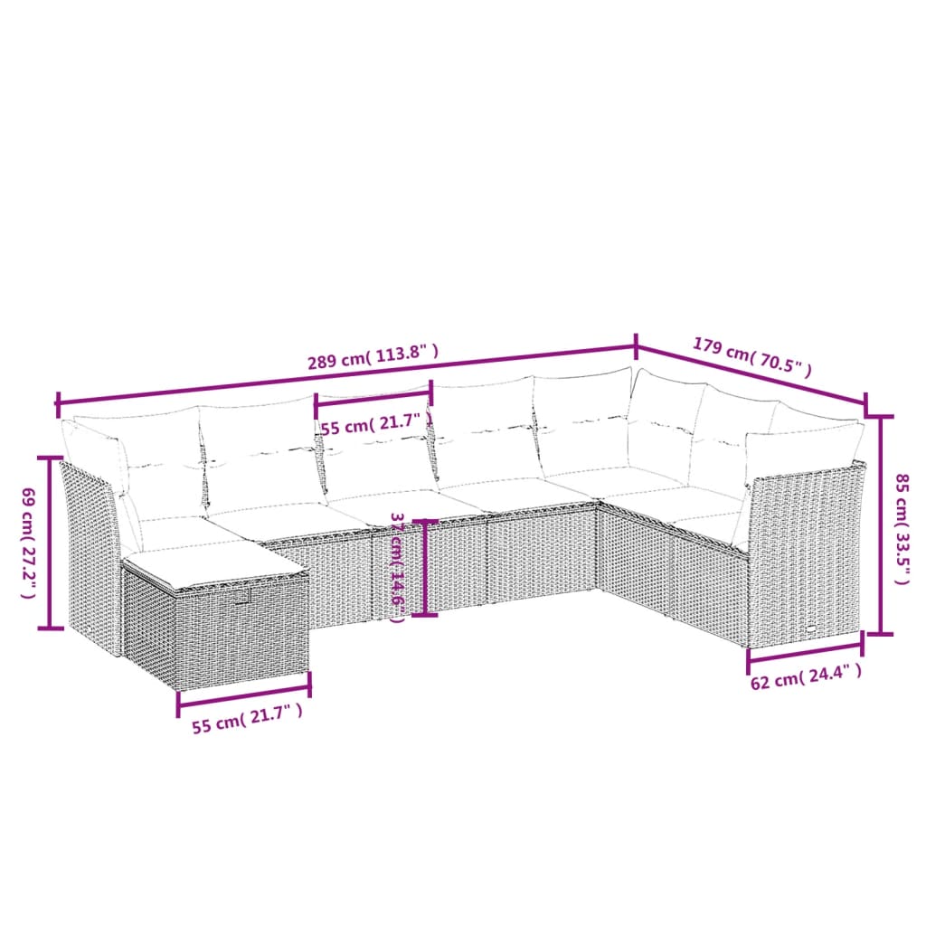 8-delige Loungeset met kussens poly rattan beige is nu te koop bij PeponiXL, paradijselijk wonen!