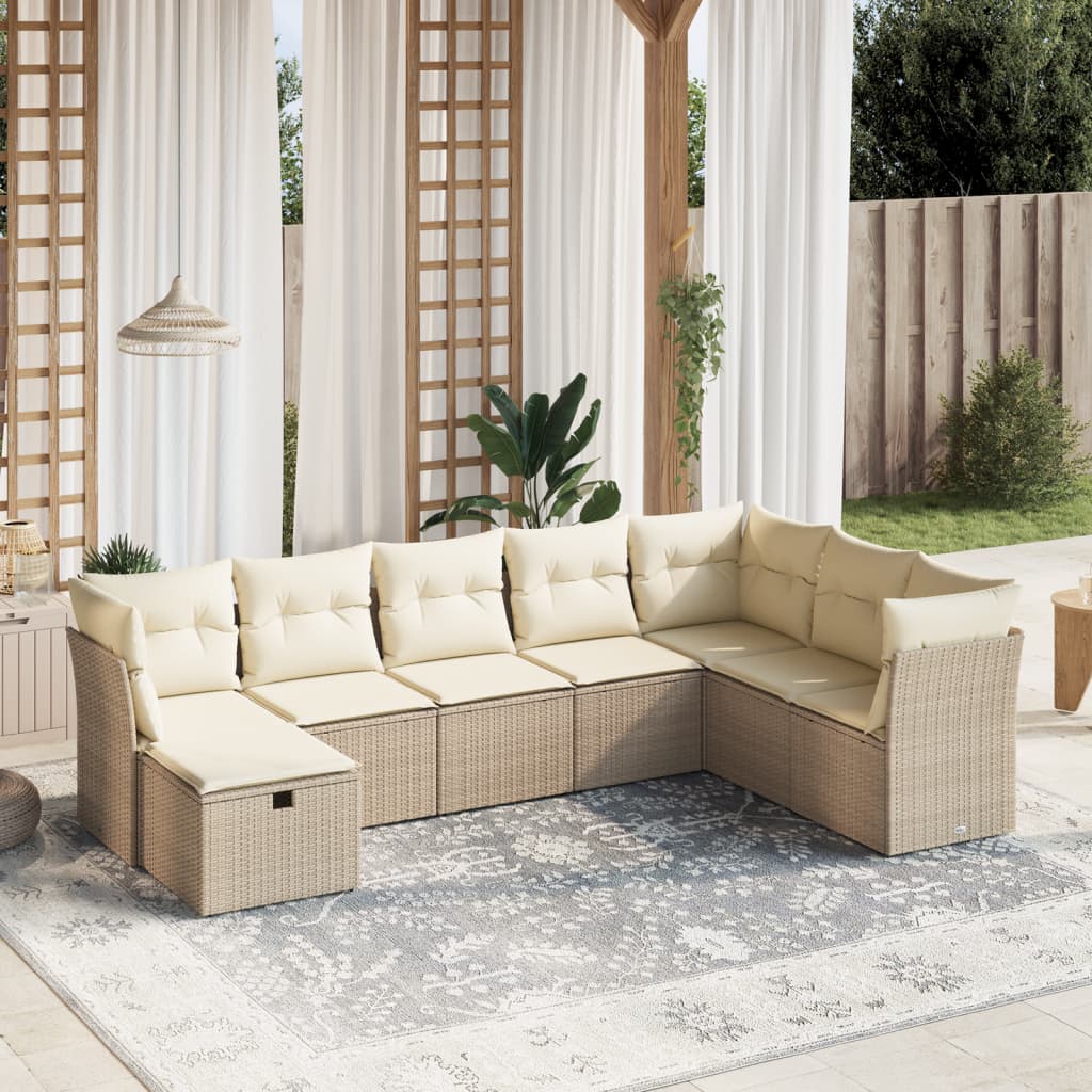 8-delige Loungeset met kussens poly rattan beige is nu te koop bij PeponiXL, paradijselijk wonen!