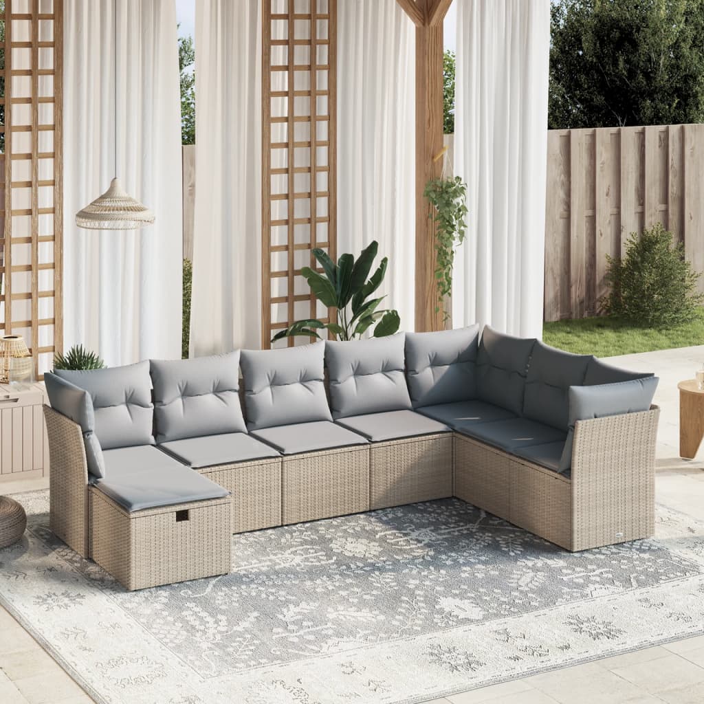 8-delige Loungeset met kussens poly rattan gemengd beige is nu te koop bij PeponiXL, paradijselijk wonen!