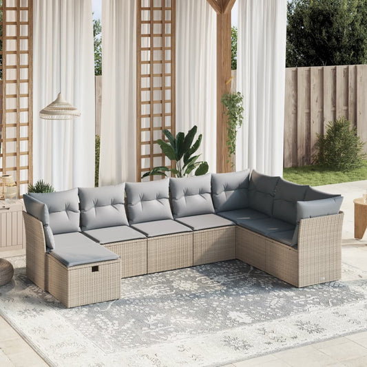 8-delige Loungeset met kussens poly rattan gemengd beige is nu te koop bij PeponiXL, paradijselijk wonen!