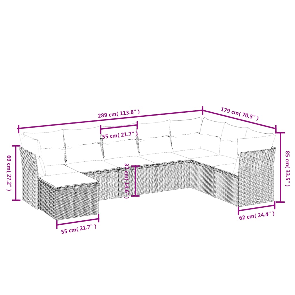 8-delige Loungeset met kussens poly rattan grijs is nu te koop bij PeponiXL, paradijselijk wonen!