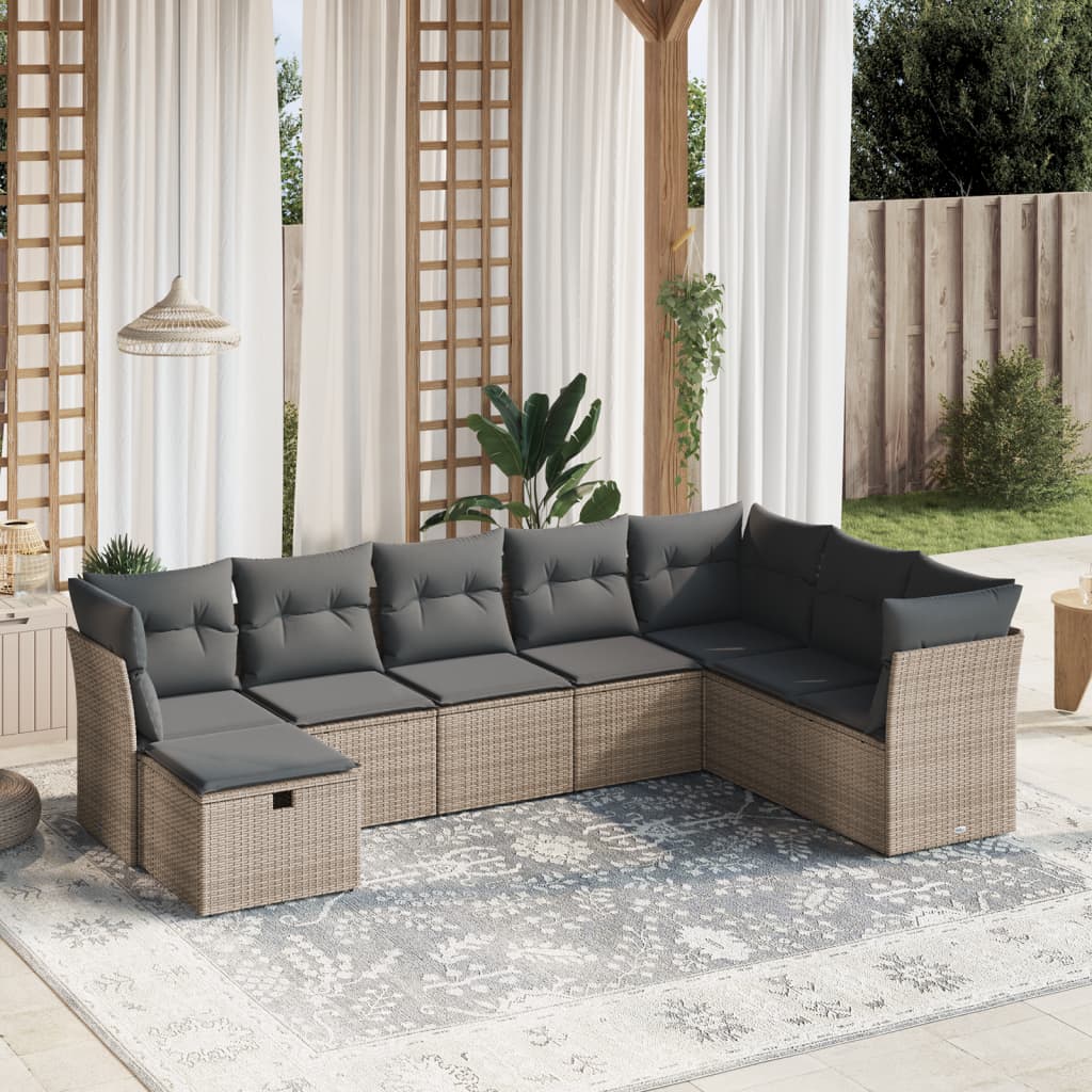 8-delige Loungeset met kussens poly rattan grijs is nu te koop bij PeponiXL, paradijselijk wonen!
