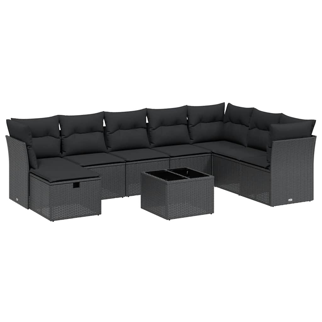 9-delige Loungeset met kussens poly rattan zwart is nu te koop bij PeponiXL, paradijselijk wonen!
