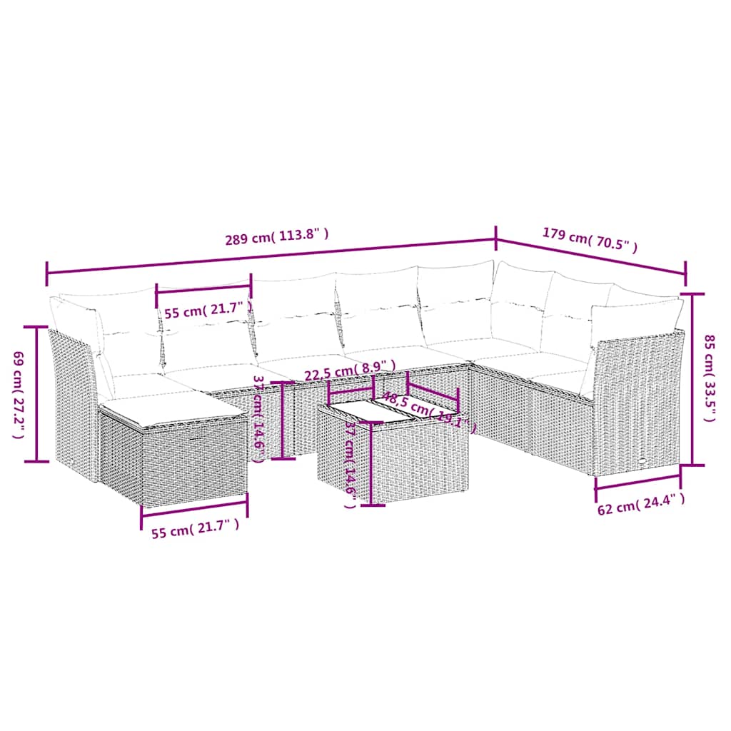 9-delige Loungeset met kussens poly rattan zwart is nu te koop bij PeponiXL, paradijselijk wonen!