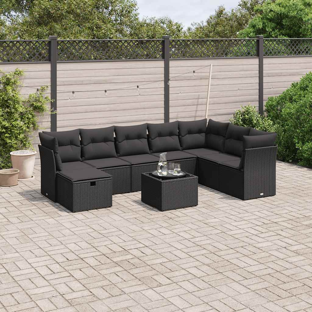9-delige Loungeset met kussens poly rattan zwart is nu te koop bij PeponiXL, paradijselijk wonen!