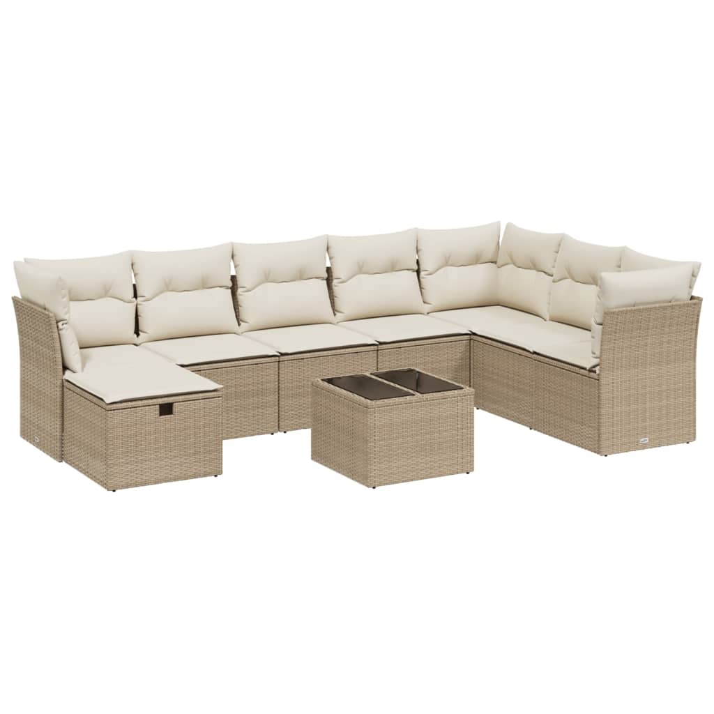 9-delige Loungeset met kussens poly rattan beige is nu te koop bij PeponiXL, paradijselijk wonen!