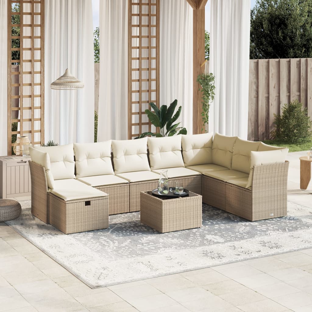 9-delige Loungeset met kussens poly rattan beige is nu te koop bij PeponiXL, paradijselijk wonen!