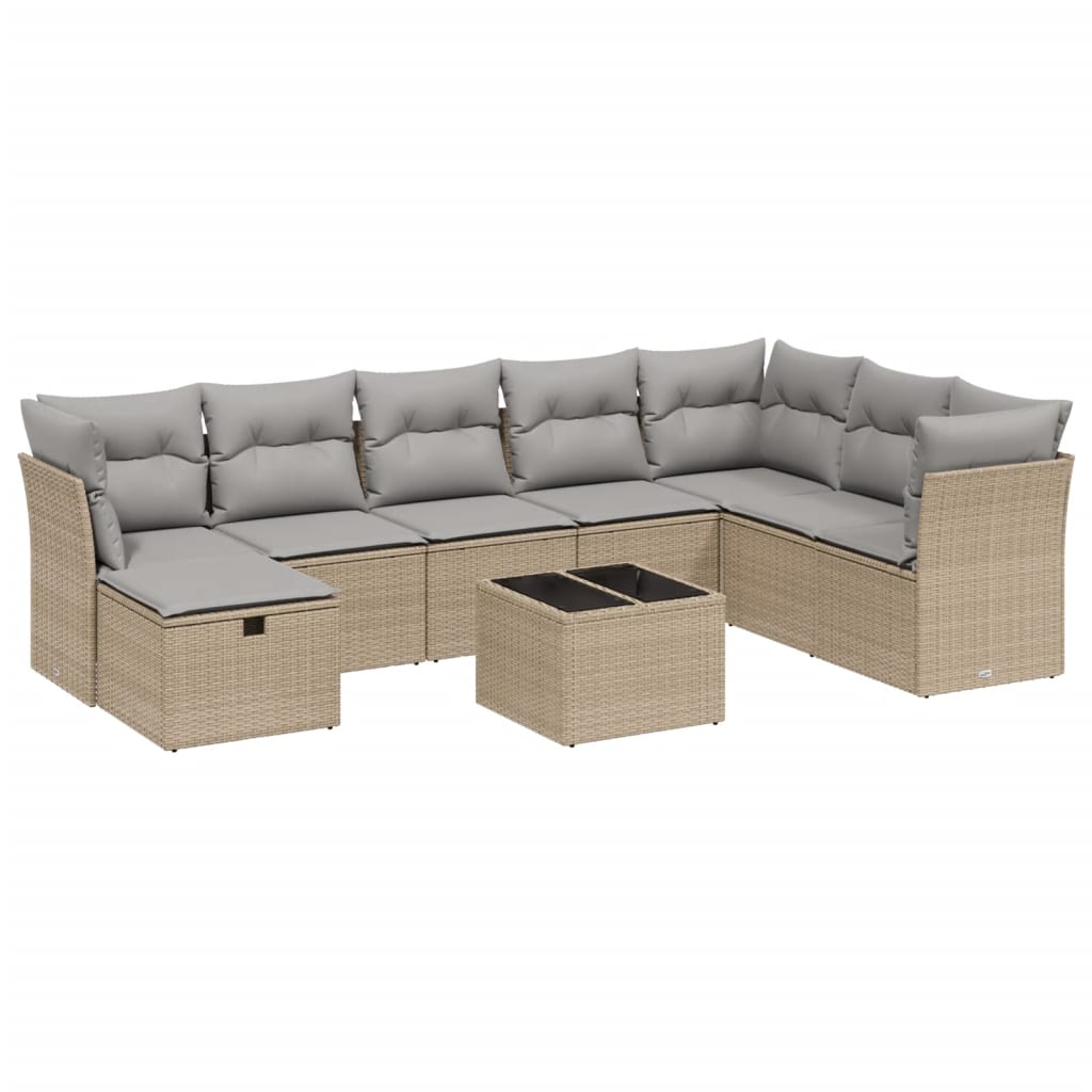 9-delige Loungeset met kussens poly rattan gemengd beige is nu te koop bij PeponiXL, paradijselijk wonen!