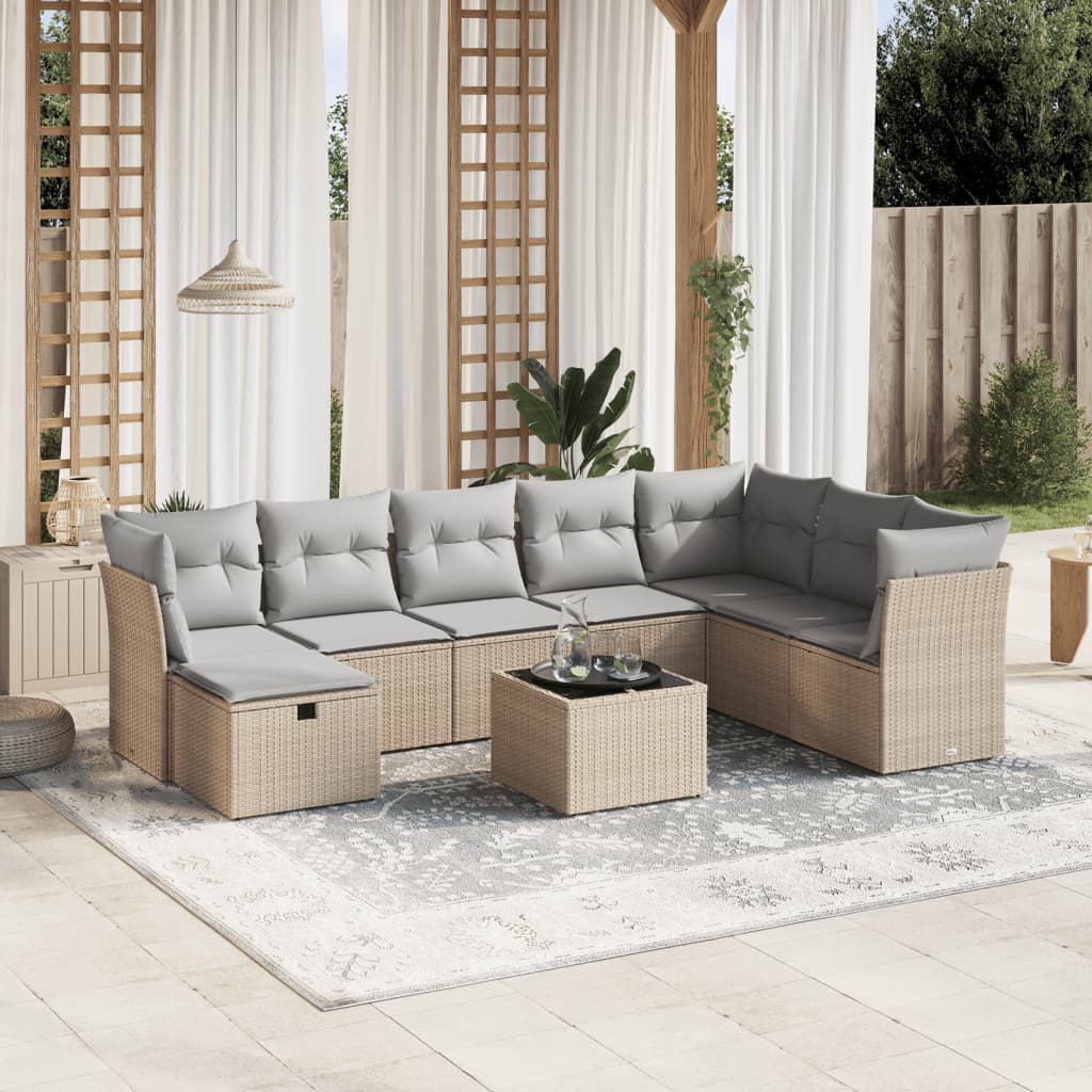 9-delige Loungeset met kussens poly rattan gemengd beige is nu te koop bij PeponiXL, paradijselijk wonen!