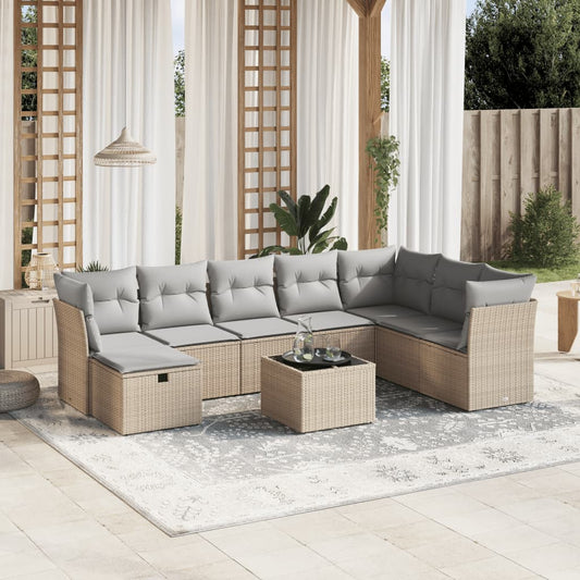 9-delige Loungeset met kussens poly rattan gemengd beige is nu te koop bij PeponiXL, paradijselijk wonen!