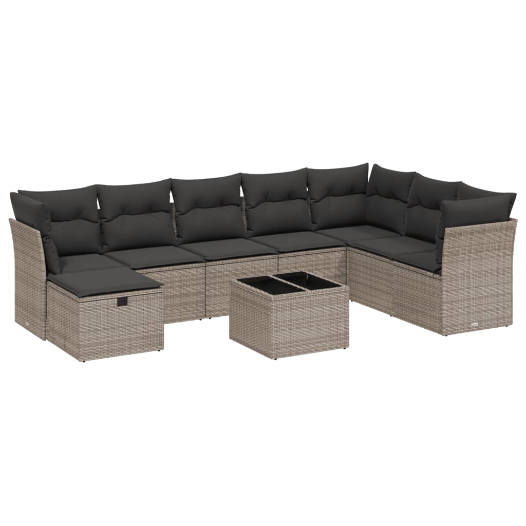9-delige Loungeset met kussens poly rattan grijs is nu te koop bij PeponiXL, paradijselijk wonen!
