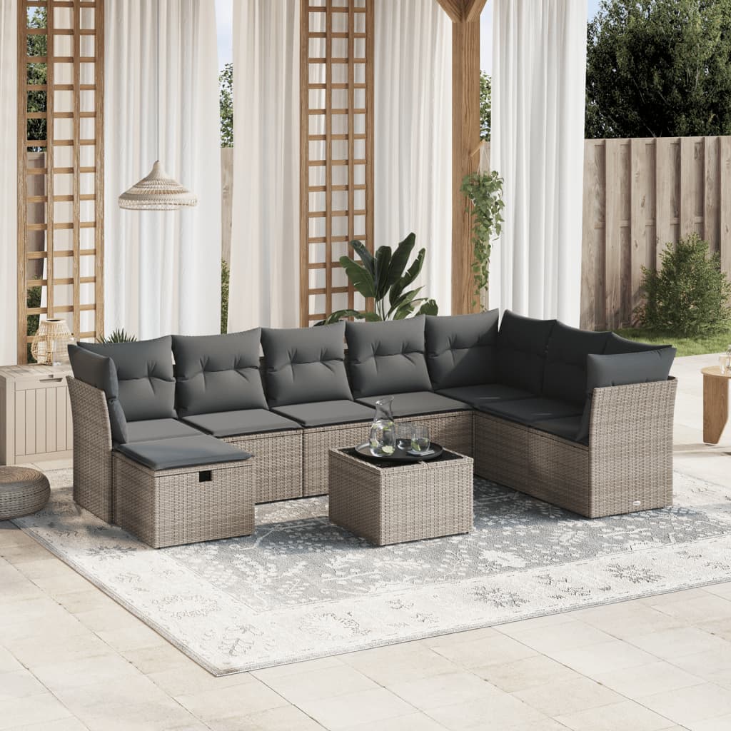 9-delige Loungeset met kussens poly rattan grijs is nu te koop bij PeponiXL, paradijselijk wonen!