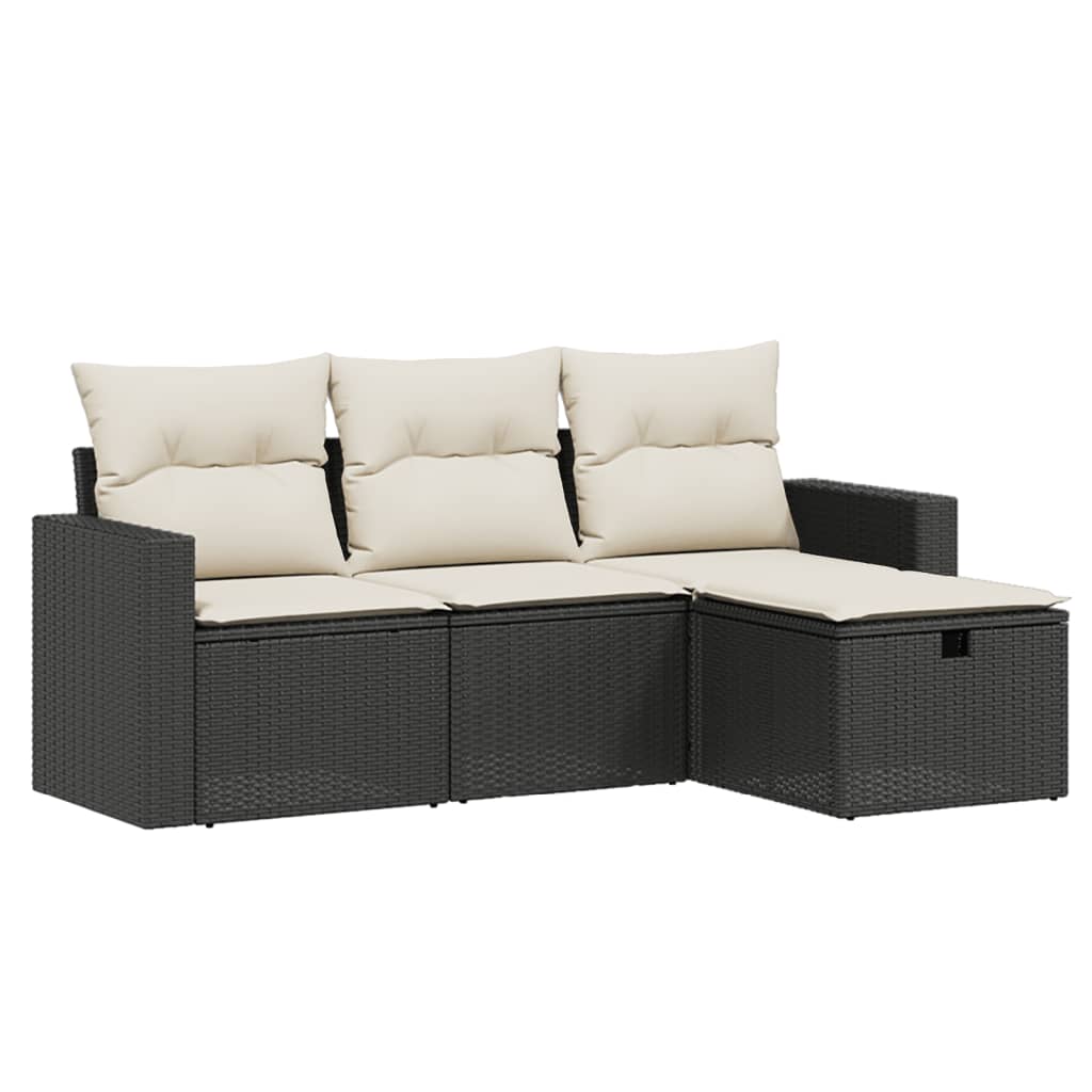 4-delige Loungeset met kussens poly rattan zwart is nu te koop bij PeponiXL, paradijselijk wonen!