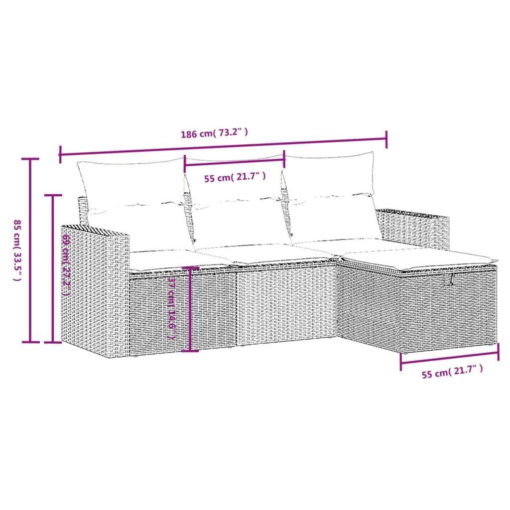 4-delige Loungeset met kussens poly rattan zwart is nu te koop bij PeponiXL, paradijselijk wonen!