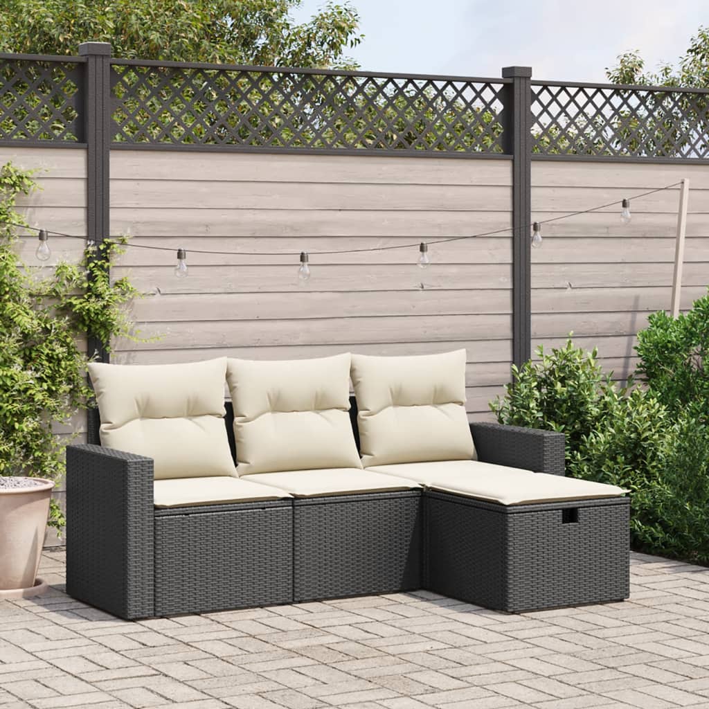 4-delige Loungeset met kussens poly rattan zwart is nu te koop bij PeponiXL, paradijselijk wonen!
