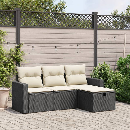 4-delige Loungeset met kussens poly rattan zwart is nu te koop bij PeponiXL, paradijselijk wonen!