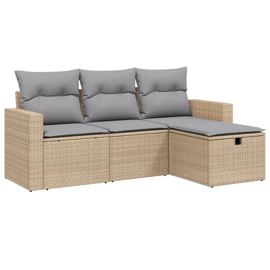 4-delige Loungeset met kussens poly rattan gemengd beige is nu te koop bij PeponiXL, paradijselijk wonen!