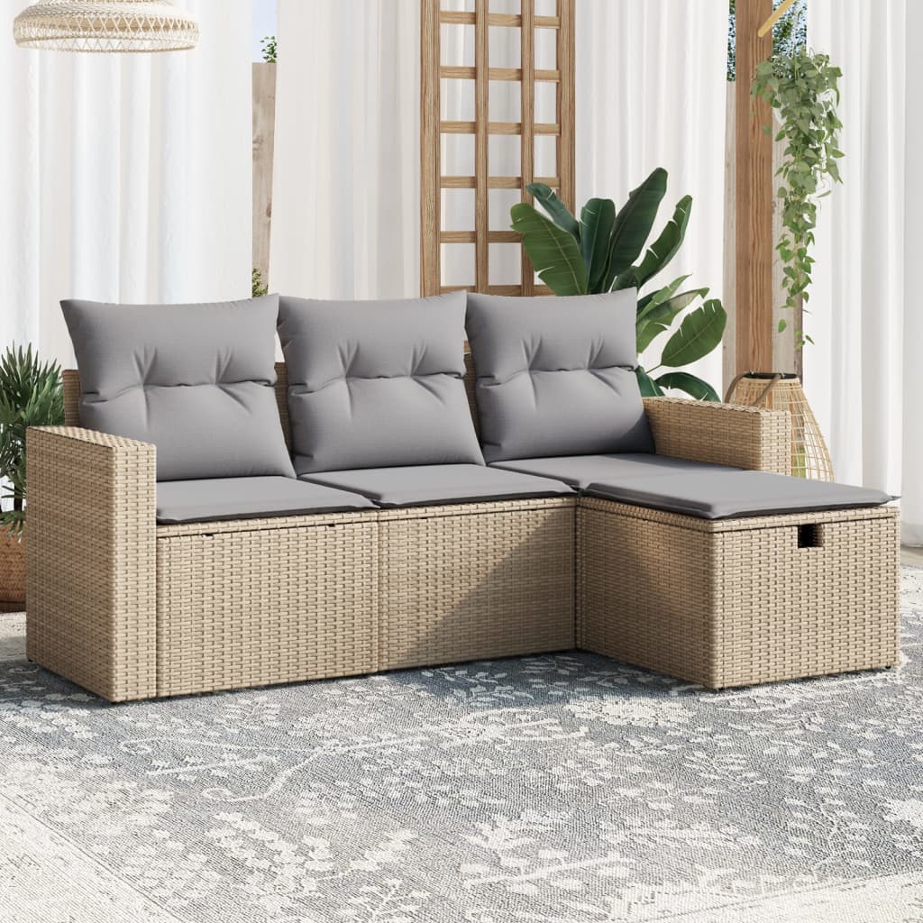 4-delige Loungeset met kussens poly rattan gemengd beige is nu te koop bij PeponiXL, paradijselijk wonen!