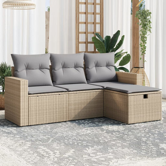 4-delige Loungeset met kussens poly rattan gemengd beige is nu te koop bij PeponiXL, paradijselijk wonen!