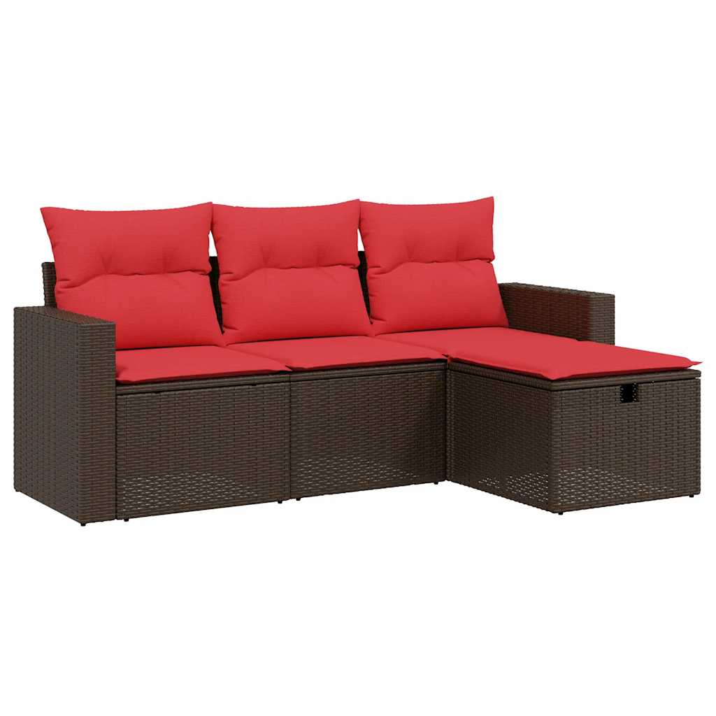 4-delige tuinbankset met kussens, bruin polyrotan is nu te koop bij PeponiXL, paradijselijk wonen!